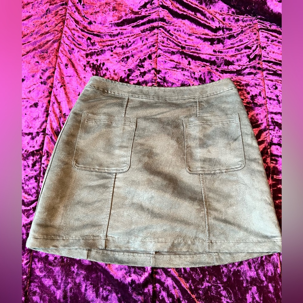 Olive green reversible mini skirt